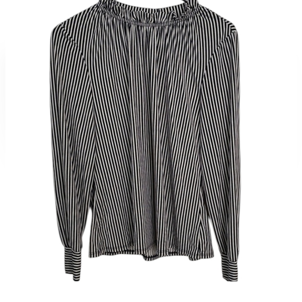 Adrianna Papell Monochrome Cottagecore  Striped Blouse Size XL - Picture 3 of 5